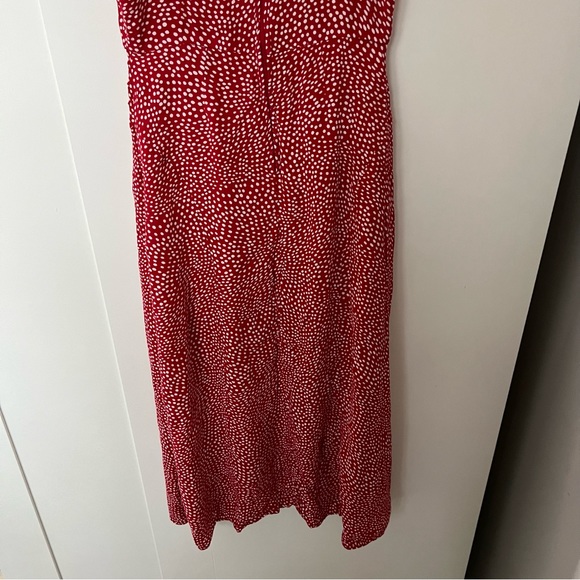 Row A Red Polka Dot Slit Midi Slip Sun Dress Small Knee Length Spaghetti Strap - Picture 9 of 14